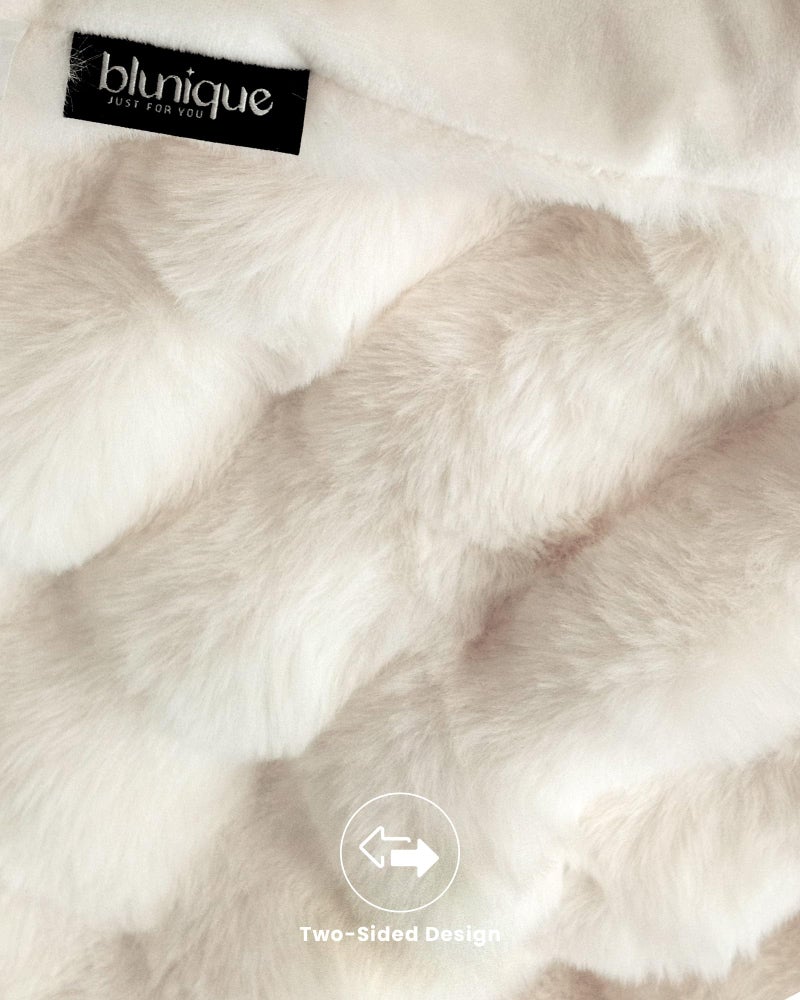 blunique Ultra Soft Cozy Faux Fur Throw Blanket, Fuzzy Plush Thick Bubble Blanket, Luxury Fluffy Blanket for Couch, Sofa, Bedroom, and Living Room, 50x60 Inches, Cream White - Image 5